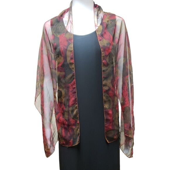 🌹BURGANDY AND BROWN SHEER SCARF - Picture 3 of 4